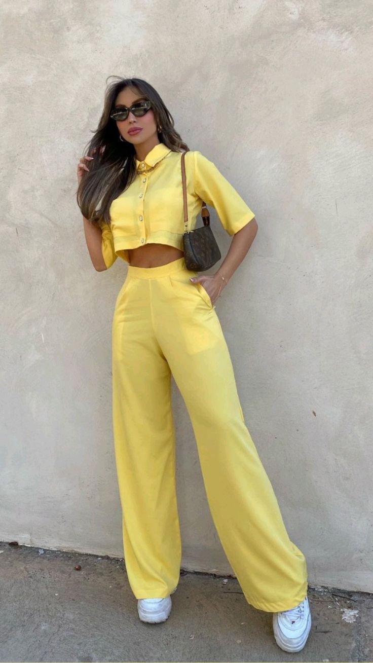 Yellow Two-Piece Set with White Sneakers